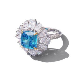 Cushion crushed ice cut blue cubic zirconia engagement ring
